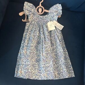 Girls Blue Floral Smocked Casual Dress